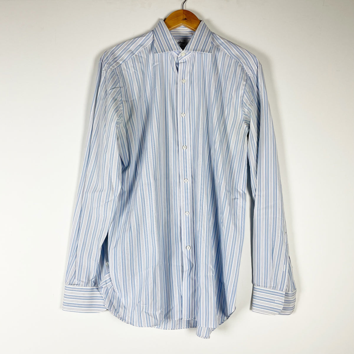 Brioni Neiman Marcus Cotton Long Sleeve Button Down Dress Shirt Blue Stripe 16