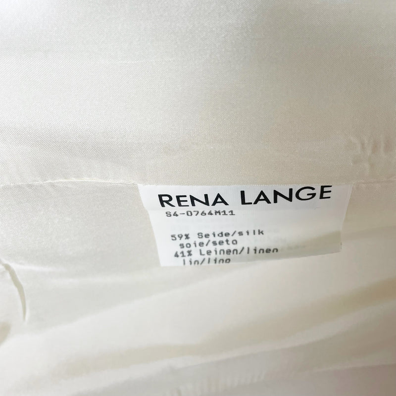 Rena Lange Silk Linen Bow Tie Accent Logo Button Front Blazer Jacket White Small