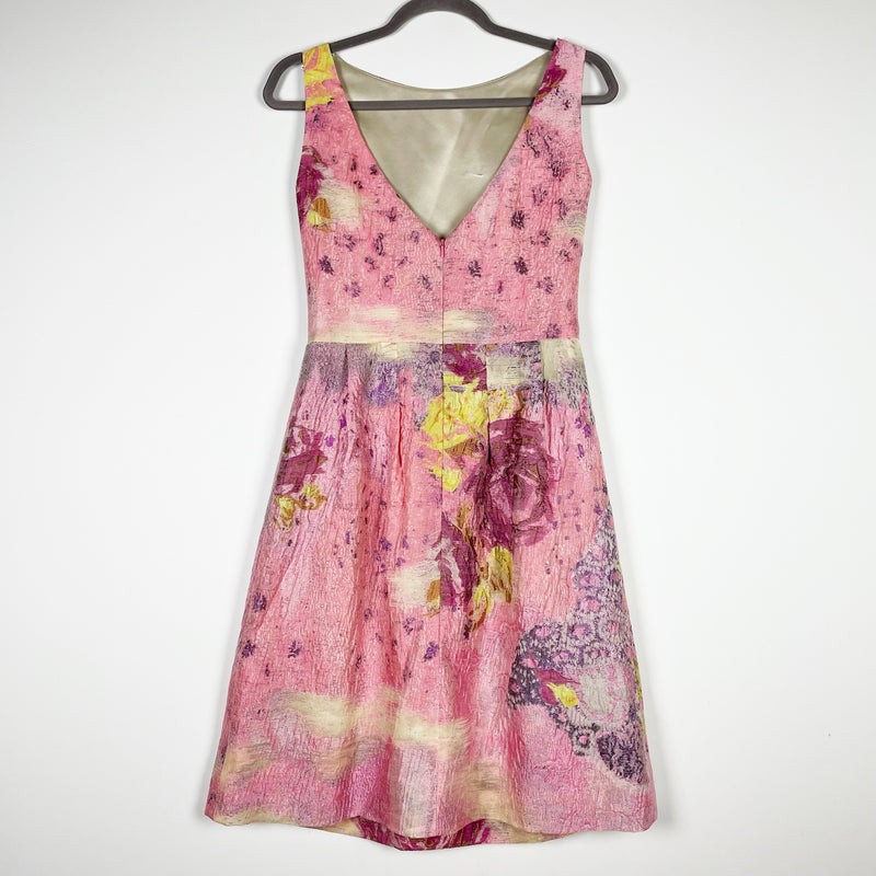 Lela Rose Silk Blend Abstract Watercolor Floral Flower Print Pattern Tea Dress 4