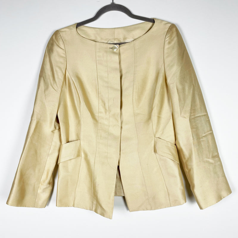 Carolina Herrera Silk Cotton Lightweight Sateen Concealed Button Blazer Jacket