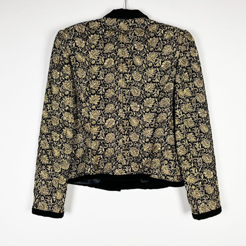 Oscar De La Renta 1991 Vintage Gold Metallic Velvet Embroidered Blazer Jacket 8