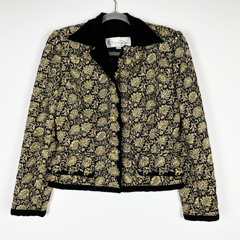 Oscar De La Renta 1991 Vintage Gold Metallic Velvet Embroidered Blazer Jacket 8