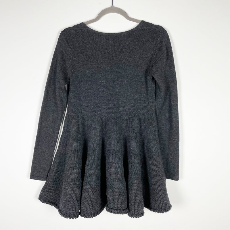 Co Collection Wool Thick Knit Long Sleeve Ruffle Hem Pullover Sweater Dress Gray