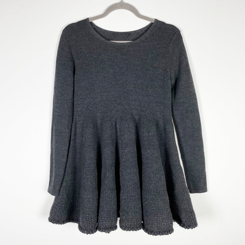 Co Collection Wool Thick Knit Long Sleeve Ruffle Hem Pullover Sweater Dress Gray