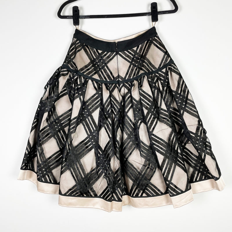 Temperley London Silk Satin Lined Tulle Mesh Plaid Check Overlay Mini Skirt 4