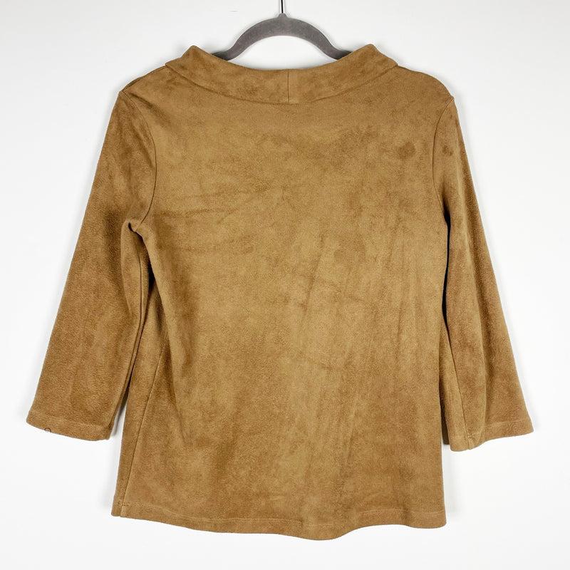 J. McLaughlin Faux Vegan Suede Foldover Quarter Sleeve Pullover Blouse Shirt XS