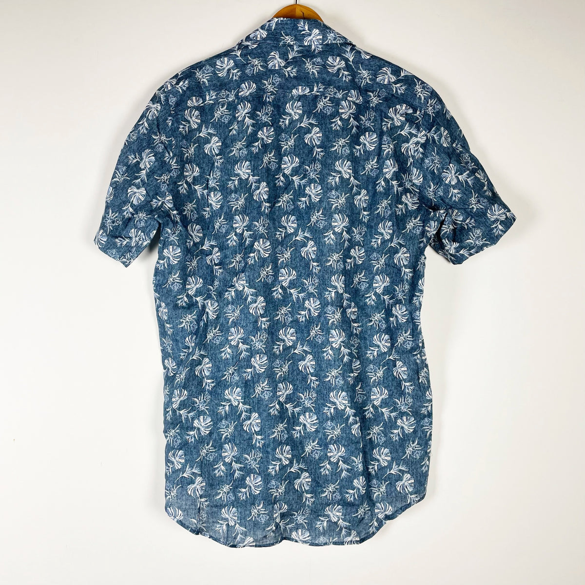 NEW Paul Stuart Men's Linen Short Sleeve Collared Button Down Shirt Blue Print M