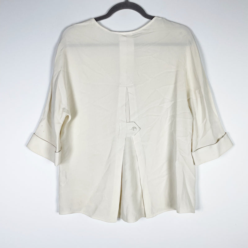 Joseph Matte Silk Chiffon Half Rolled Sleeve Scoop Neck Blouse Shirt White S