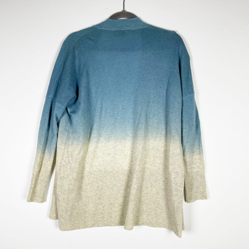 Vince Wool Cashmere Knit Open Front Ombre Dip Dye Cardigan Sweater Gray Blue XXS