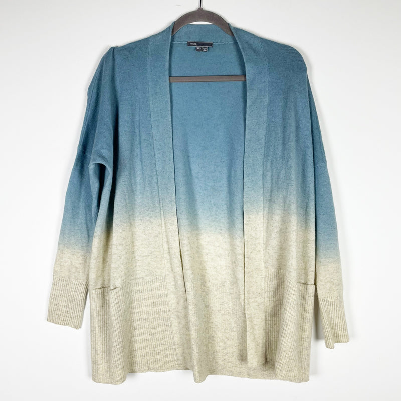 Vince Wool Cashmere Knit Open Front Ombre Dip Dye Cardigan Sweater Gray Blue XXS