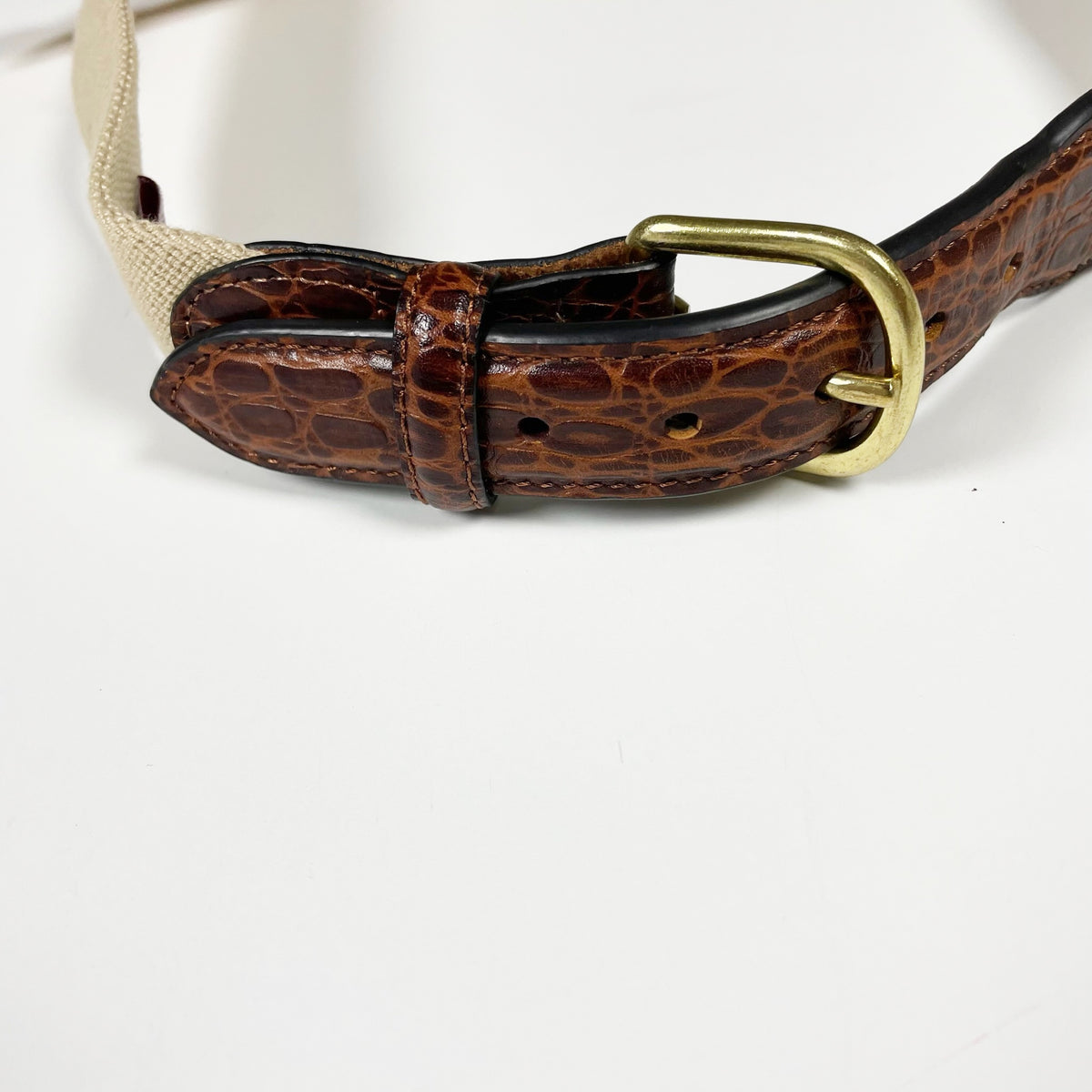 Barrons-Hunter Men's Woven Weave Croc Embossed Genuine Leather Trim Belt