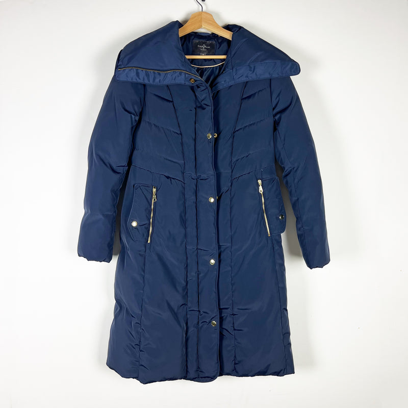Cole Haan Women's Down Clusters Feather Filled Quilted Puffer Jacket Coat Blue M