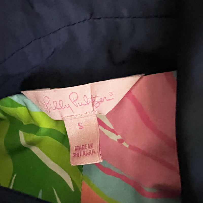 Lilly Pulitzer Palm Beach Jacket Button Front Collared Water Resistant True Navy