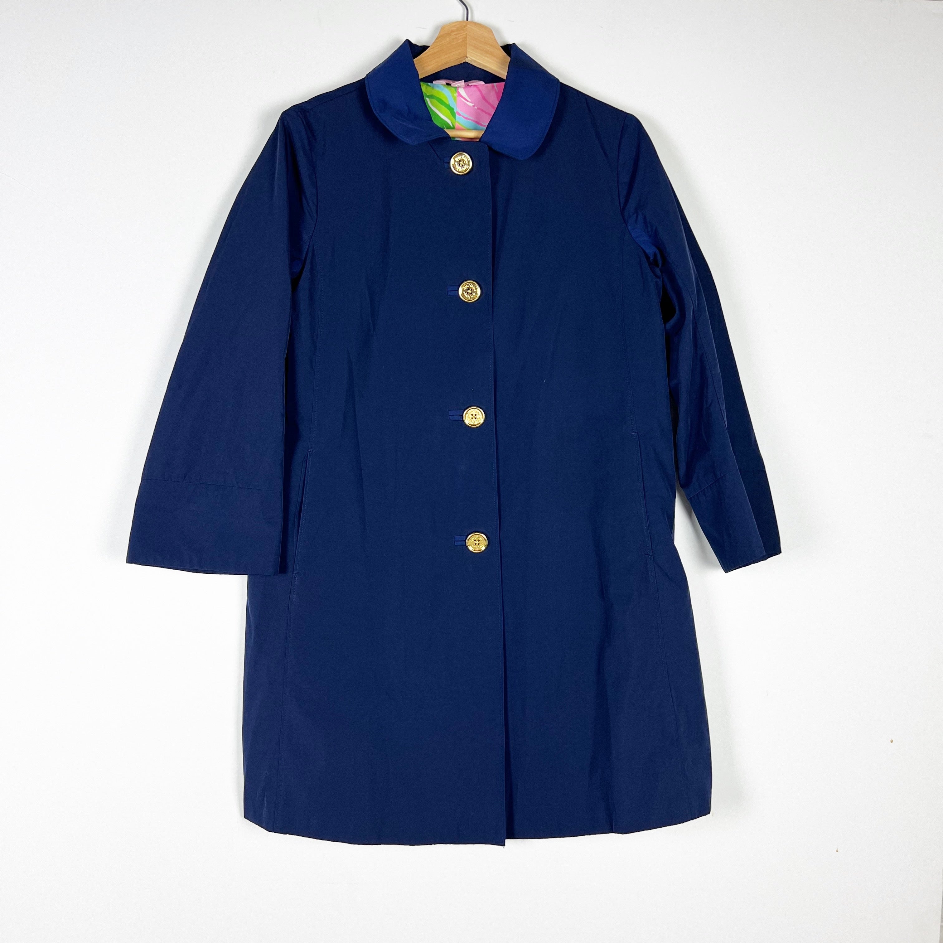 Lilly Pulitzer Palm Beach Jacket Button Front Collared Water Resistant True Navy