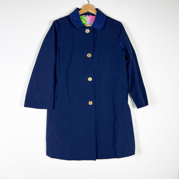 Lilly Pulitzer Palm Beach Jacket Button Front Collared Water Resistant True Navy