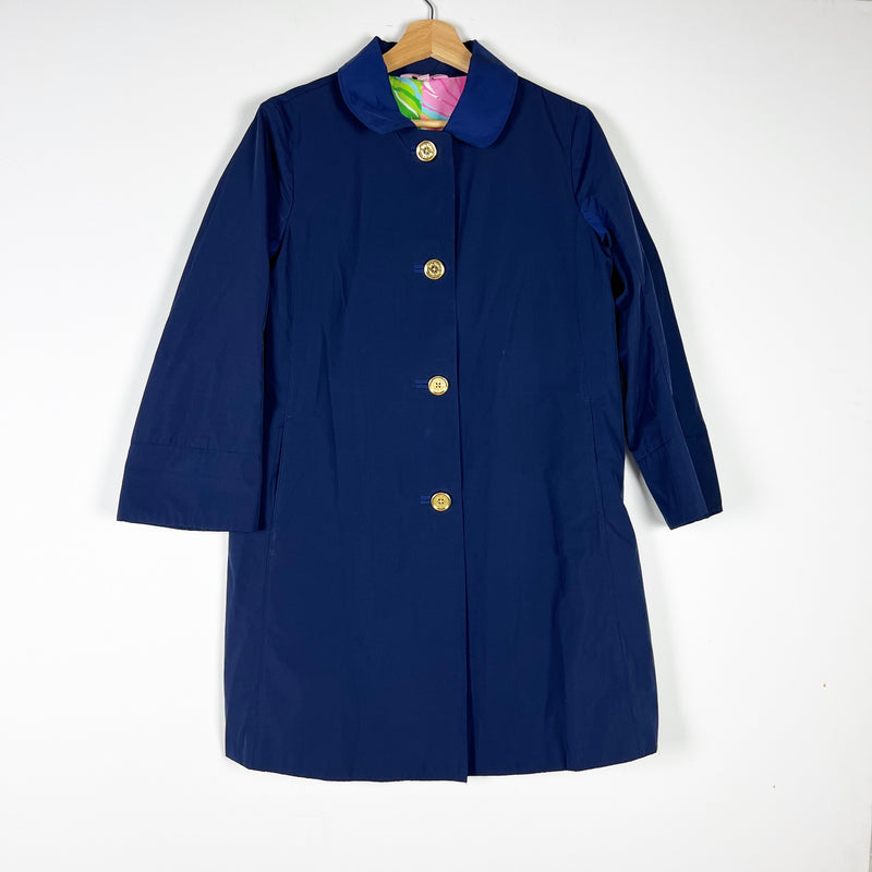 Lilly Pulitzer Palm Beach Jacket Button Front Collared Water Resistant True Navy
