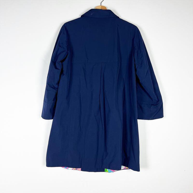 Lilly Pulitzer Palm Beach Jacket Button Front Collared Water Resistant True Navy