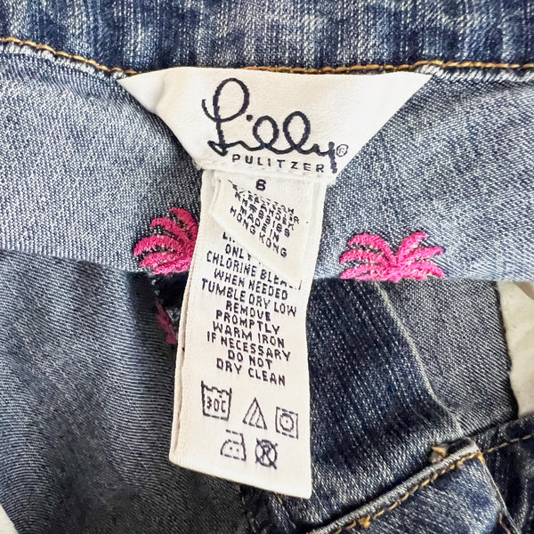 Lilly Pulitzer Vintage White Label Straight Palm Tree Embroidered Denim Jeans 6