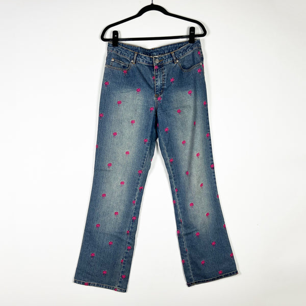 Lilly Pulitzer Vintage White Label Straight Palm Tree Embroidered Denim Jeans 6