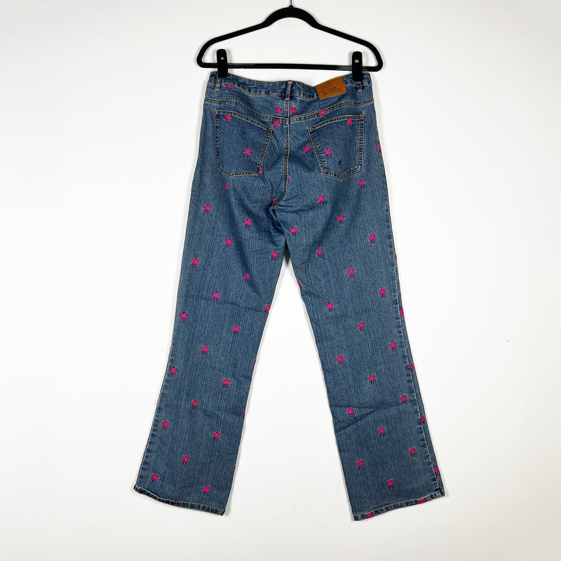Lilly Pulitzer Vintage White Label Straight Palm Tree Embroidered Denim Jeans 6