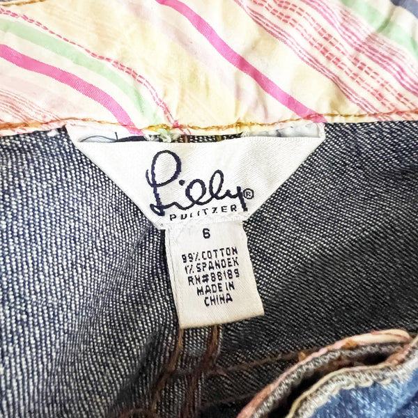 Lilly Pulitzer Vintage White Label Straight Striped Print Lined Denim Jeans 6