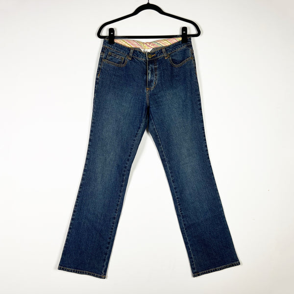 Lilly Pulitzer Vintage White Label Straight Striped Print Lined Denim Jeans 6