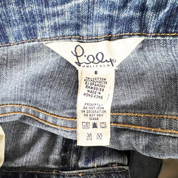 Lilly Pulitzer Vintage White Label Straight Palm Tree Pocket Denim Jeans 6