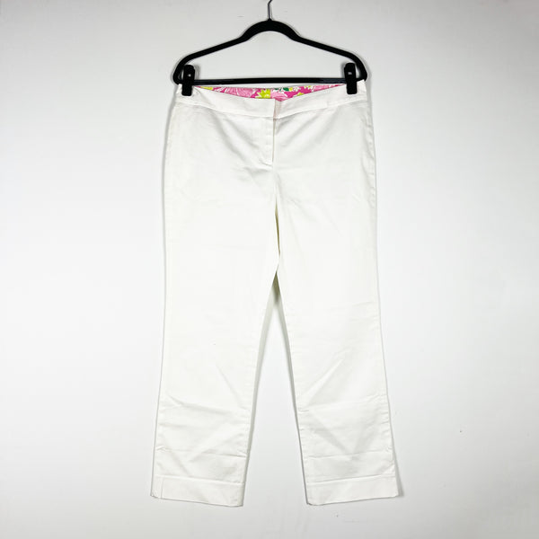 Lilly Pulitzer Cotton Poplin Stretch Mid Rise Ankle Crop Trouser Pants White 10