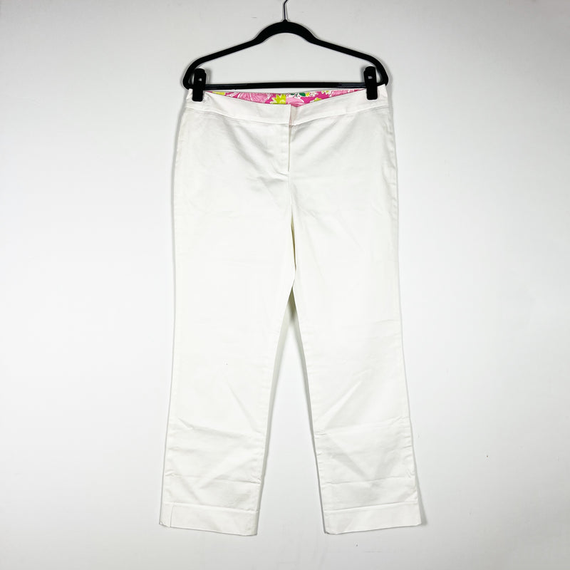 Lilly Pulitzer Cotton Poplin Stretch Mid Rise Ankle Crop Trouser Pants White 10