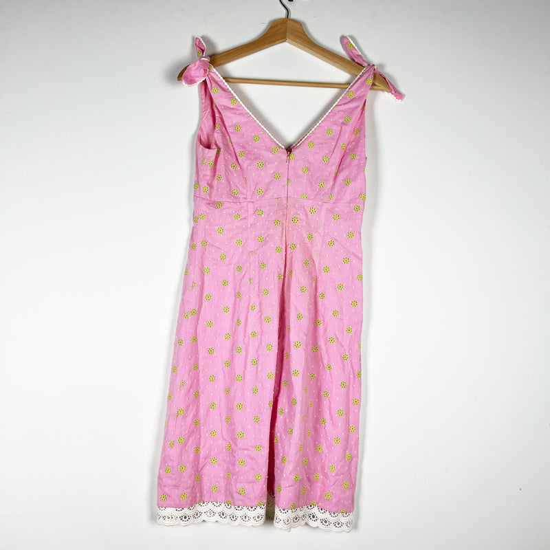 Lilly Pulitzer Vintage White Label Cotton Eyelet Lace Trim Mini Pink Green Dress