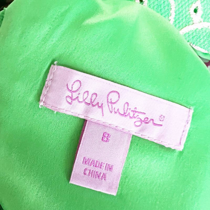 Lilly Pulitzer Freja Cotton Green Pink Pique Floral Flower Lace Fit Flare Dress