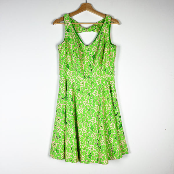 Lilly Pulitzer Freja Cotton Green Pink Pique Floral Flower Lace Fit Flare Dress