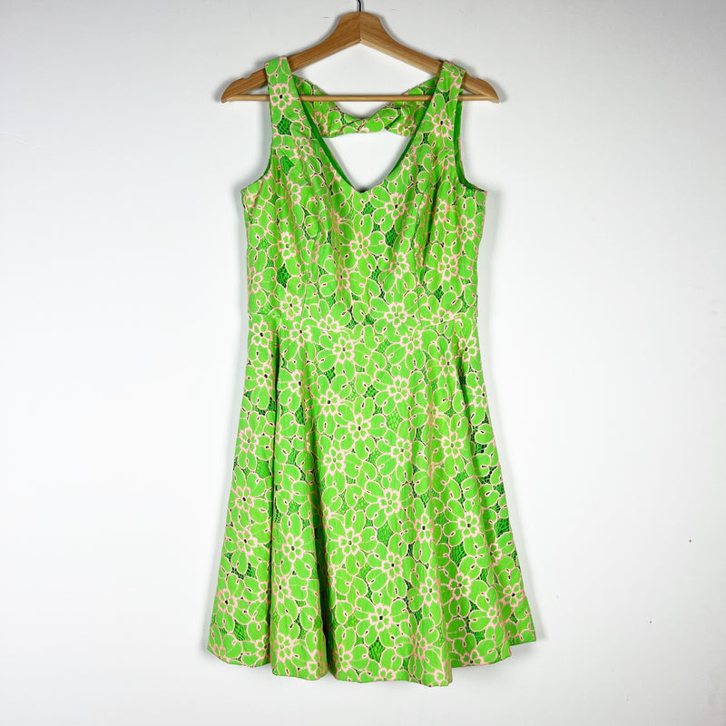 Lilly Pulitzer Freja Cotton Green Pink Pique Floral Flower Lace Fit Flare Dress