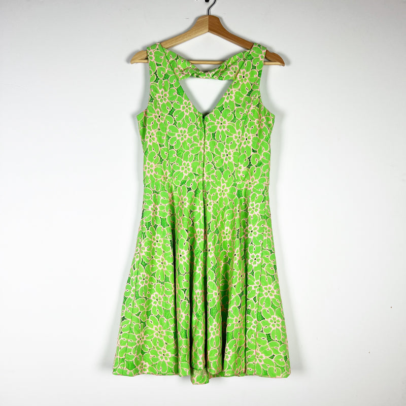 Lilly Pulitzer Freja Cotton Green Pink Pique Floral Flower Lace Fit Flare Dress