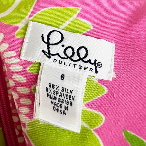 Lilly Pulitzer Vintage White Label Silk Chiffon Sunflower Print Shift Dress 6
