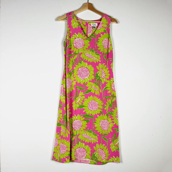 Lilly Pulitzer Vintage White Label Silk Chiffon Sunflower Print Shift Dress 6