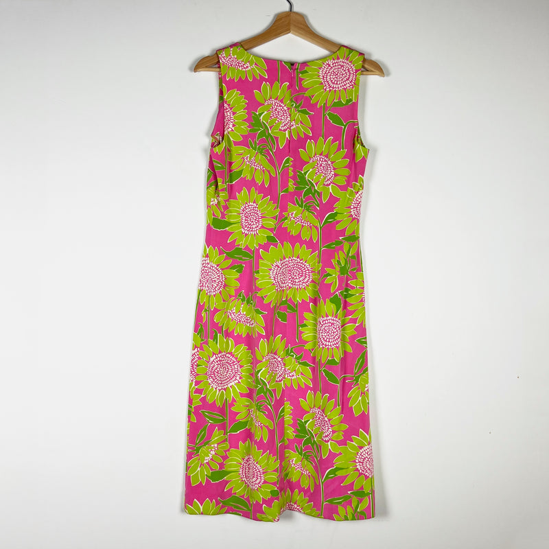Lilly Pulitzer Vintage White Label Silk Chiffon Sunflower Print Shift Dress 6
