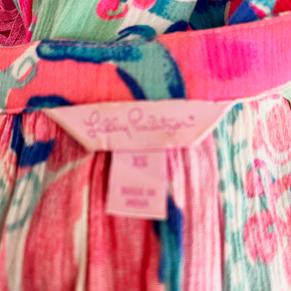 Lilly Pulitzer Roxi Sleeveless Tassel Accent Coral Reef I'm So Jelly Pattern XS