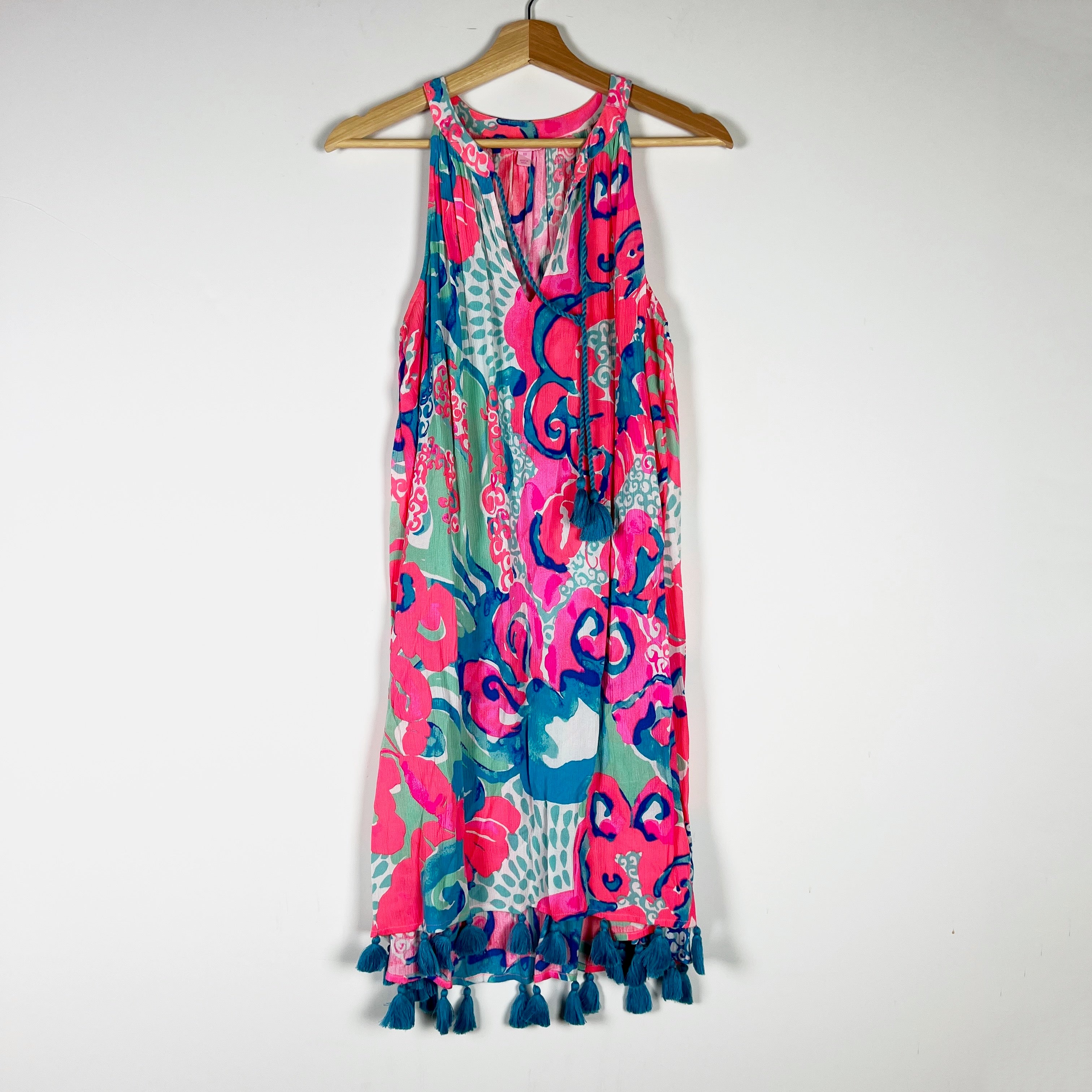 Lilly Pulitzer Roxi Sleeveless Tassel Accent Coral Reef I'm So Jelly Pattern XS