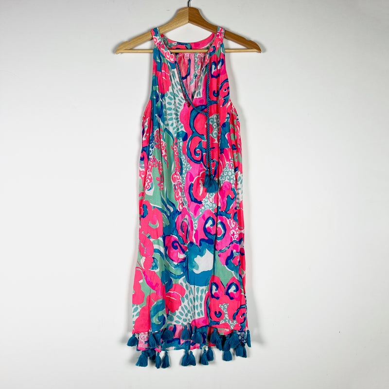 Lilly Pulitzer Roxi Sleeveless Tassel Accent Coral Reef I'm So Jelly Pattern XS