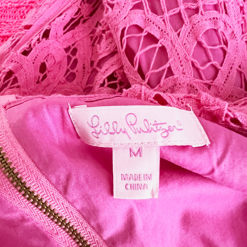 NEW Lilly Pulitzer Mariekate Cotton Crochet Lace Dress Go To Batt Hotty Pink M