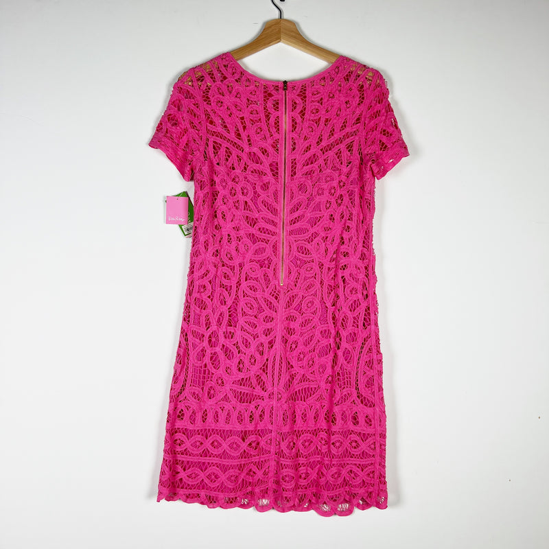 NEW Lilly Pulitzer Mariekate Cotton Crochet Lace Dress Go To Batt Hotty Pink M
