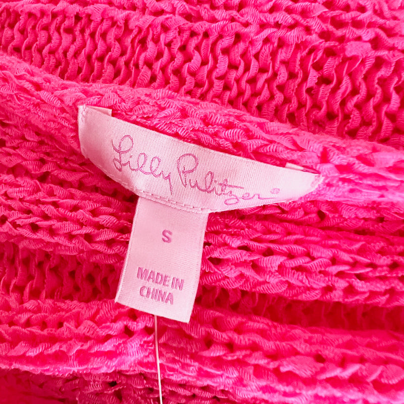 NEW Lilly Pulitzer Luca Crochet Knit Stretch Tassel Fringe Tiki Pink Tank Top S