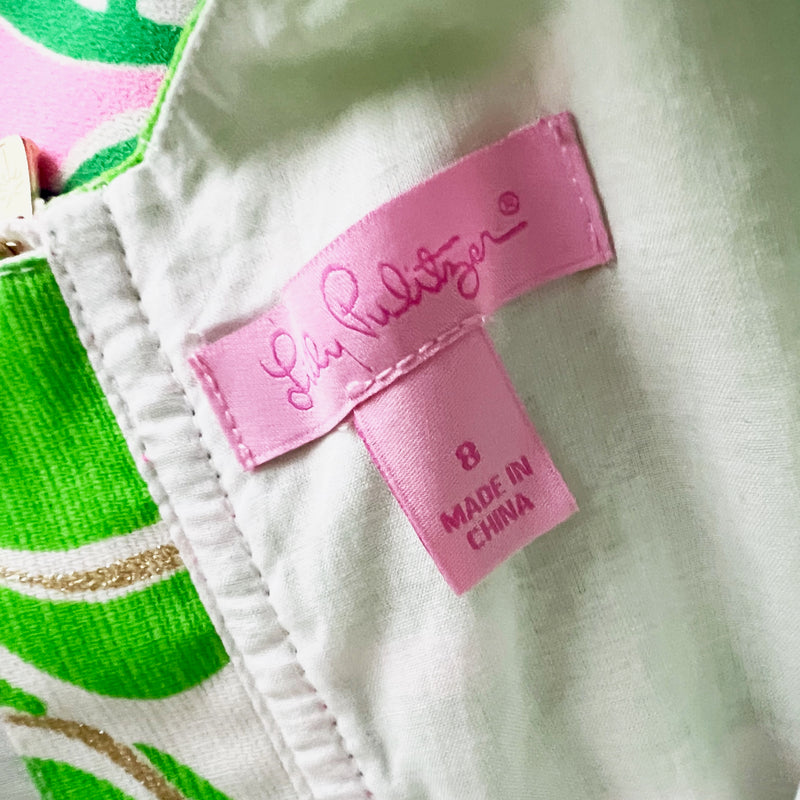 NEW Lilly Pulitzer Delia Cotton Resort White Stinger Large Glitter Green Dress 8