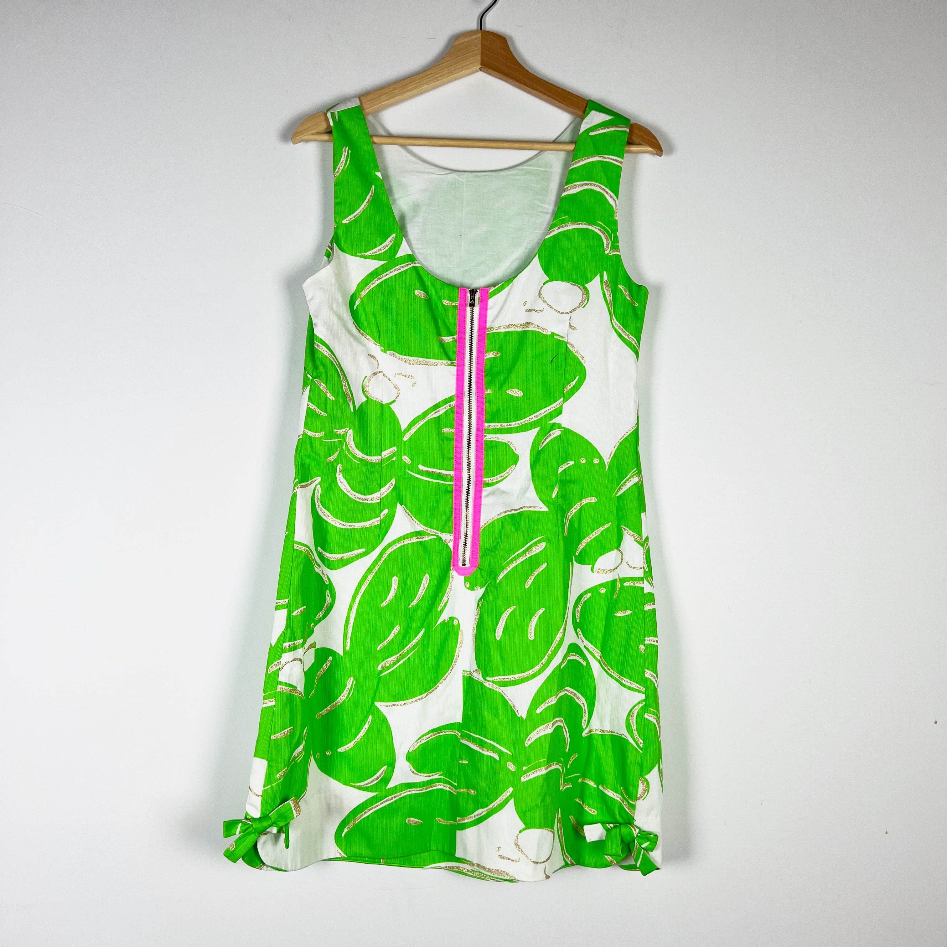 NEW Lilly Pulitzer Delia Cotton Resort White Stinger Large Glitter Green Dress 8