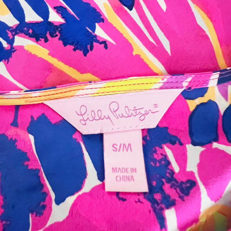 Lilly Pulitzer Julie Silk Chiffon Summer Sunset Multi Color Caftan Dress S/M