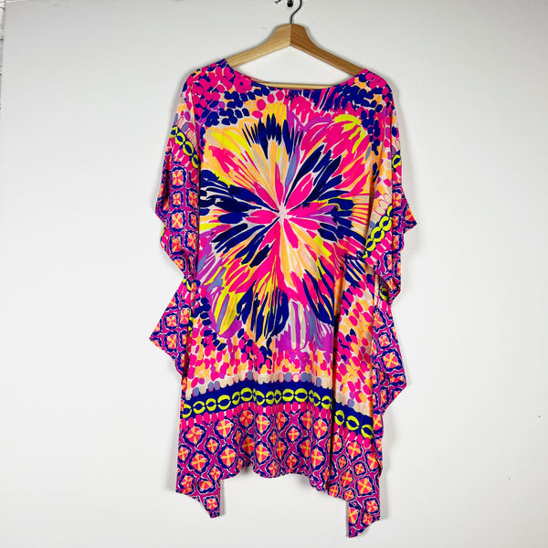 Lilly Pulitzer Julie Silk Chiffon Summer Sunset Multi Color Caftan Dress S/M