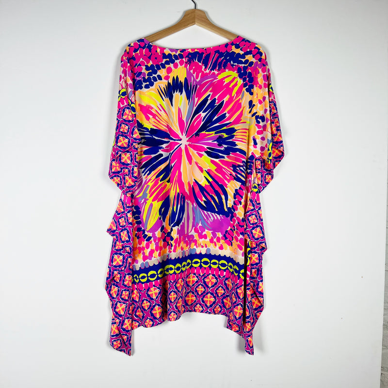 Lilly Pulitzer Julie Silk Chiffon Summer Sunset Multi Color Caftan Dress S/M