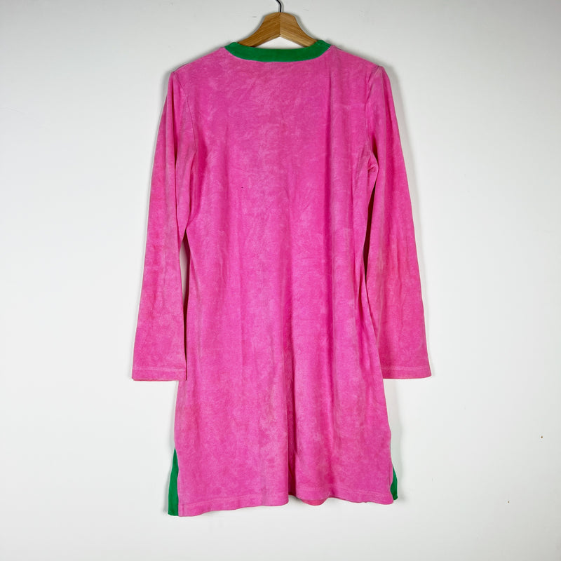 Lilly Pulitzer Vintage White Label Cotton Terry Lace Up Tunic Dress Coverup Pink
