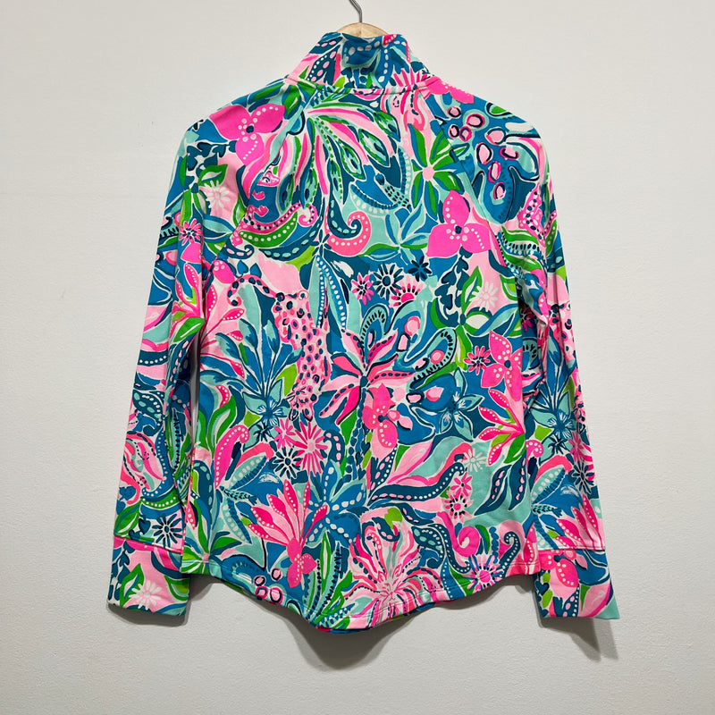 NEW Lilly Pulitzer UPF 50+ Skipper Popover Sweater Turquoise Oasis Golden Hour S